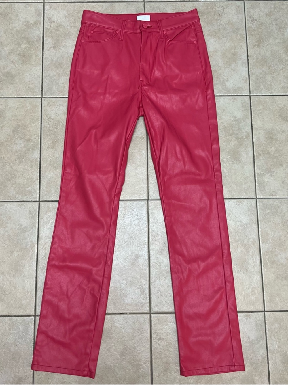 Mother The Dazzler Skimp Faux Leather Pants Size 29 Pink High Rise Slim Leg
